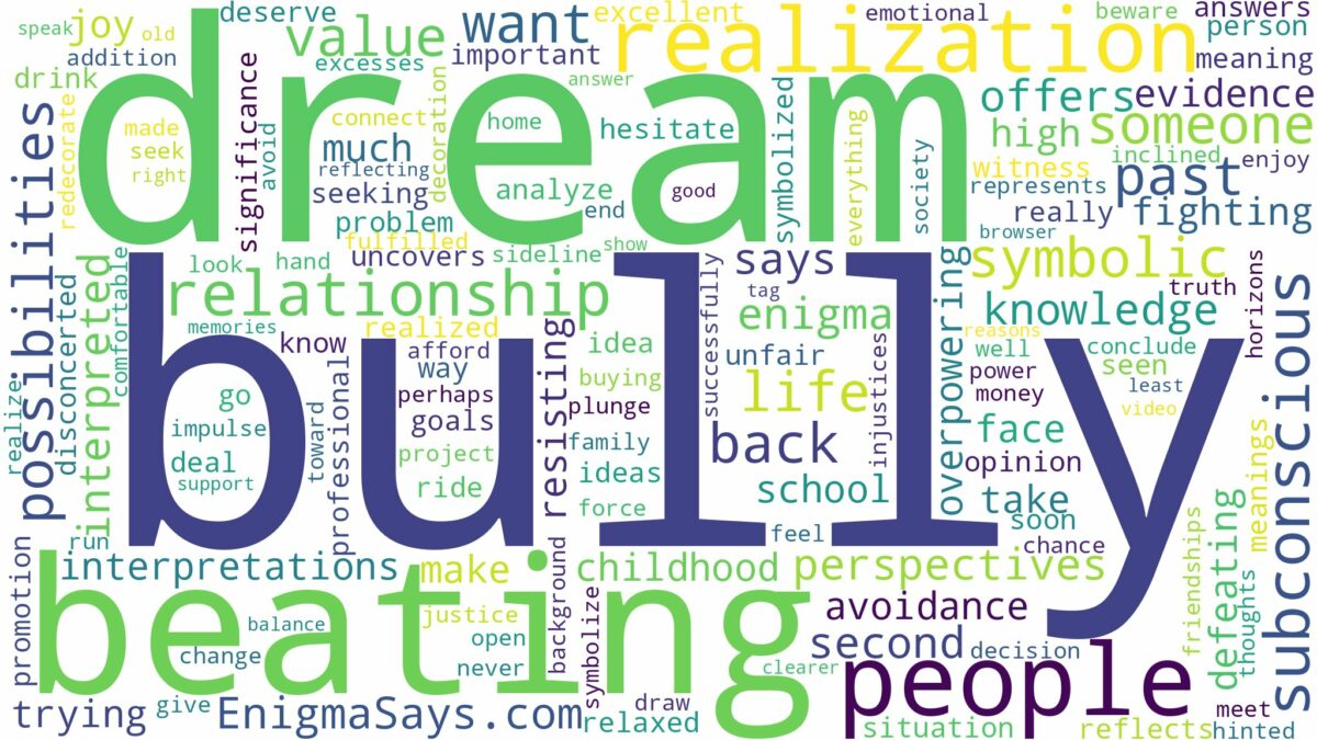 dream of beating up a bully and related dreams with their meanings in a word cloud