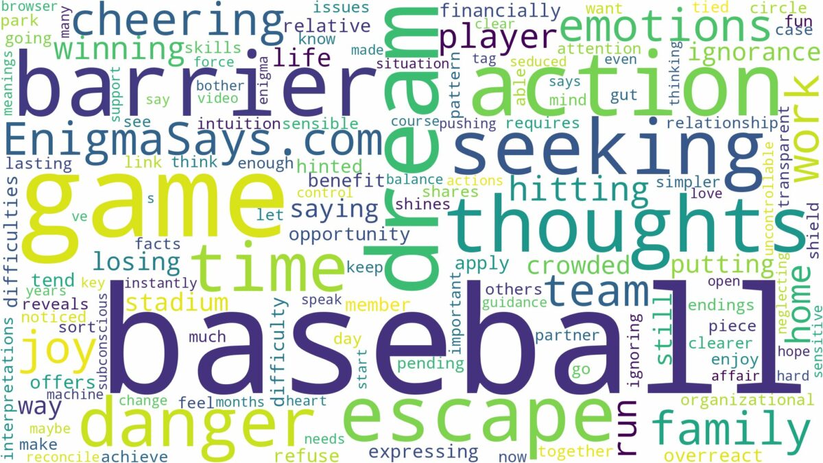 dreaming of being at a baseball game and related dreams with their meanings in a word cloud