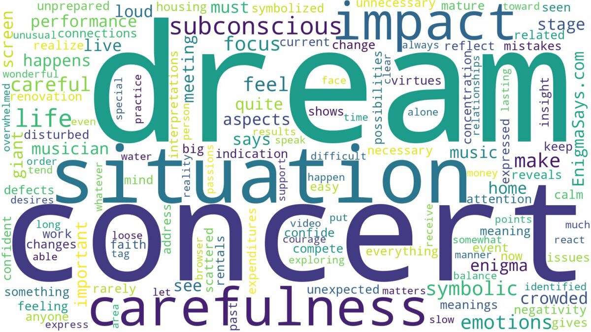 dream of being at a concert and related dreams with their meanings in a word cloud