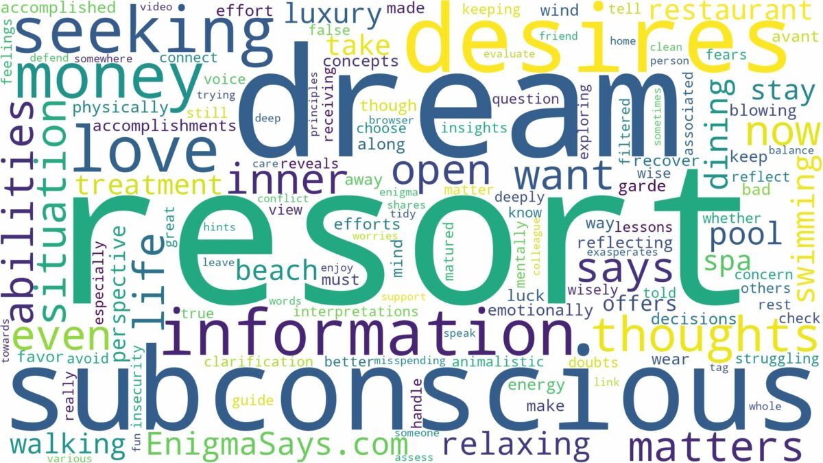 dream of being at a resort and related dreams with their meanings in a word cloud