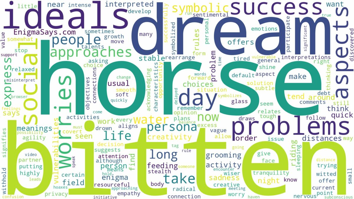 dreaming of being bitten by a horse and related dreams with their meanings in a word cloud