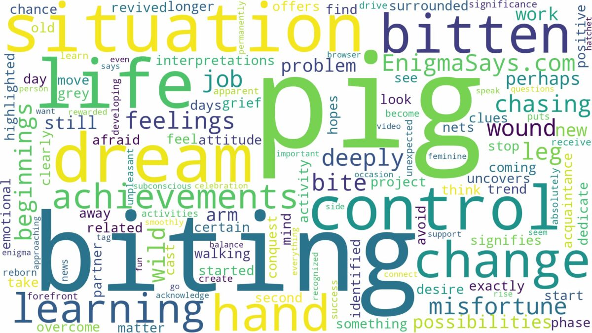 dreaming of being bitten by a pig and related dreams with their meanings in a word cloud