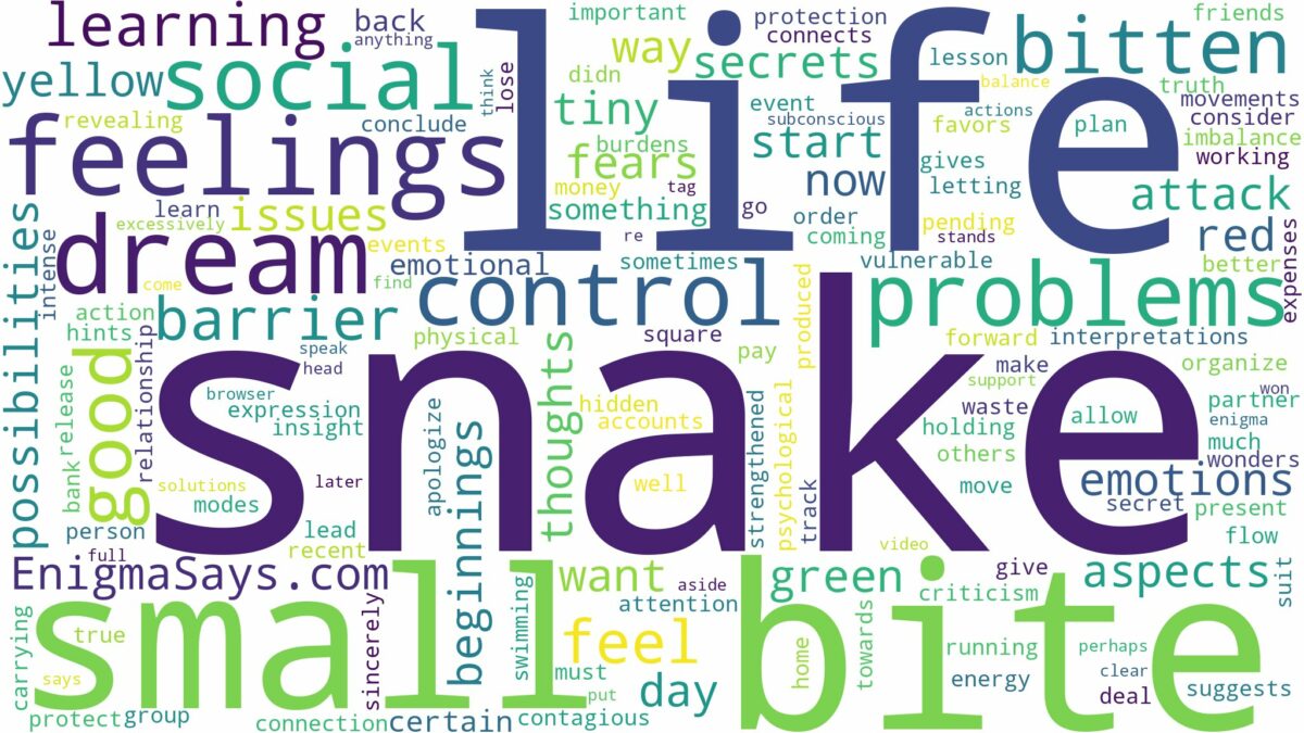 dreaming of being bitten by a small snake and related dreams with their meanings in a word cloud