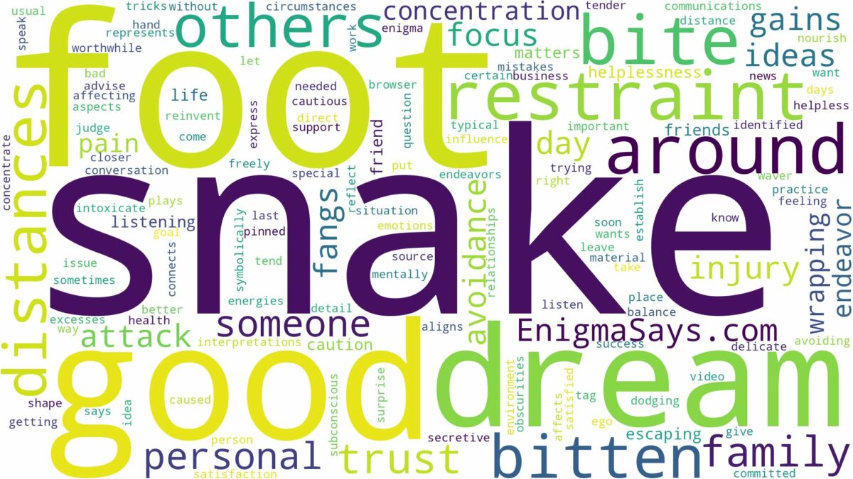 dreaming of being bitten by a snake on the foot and related dreams with their meanings in a word cloud