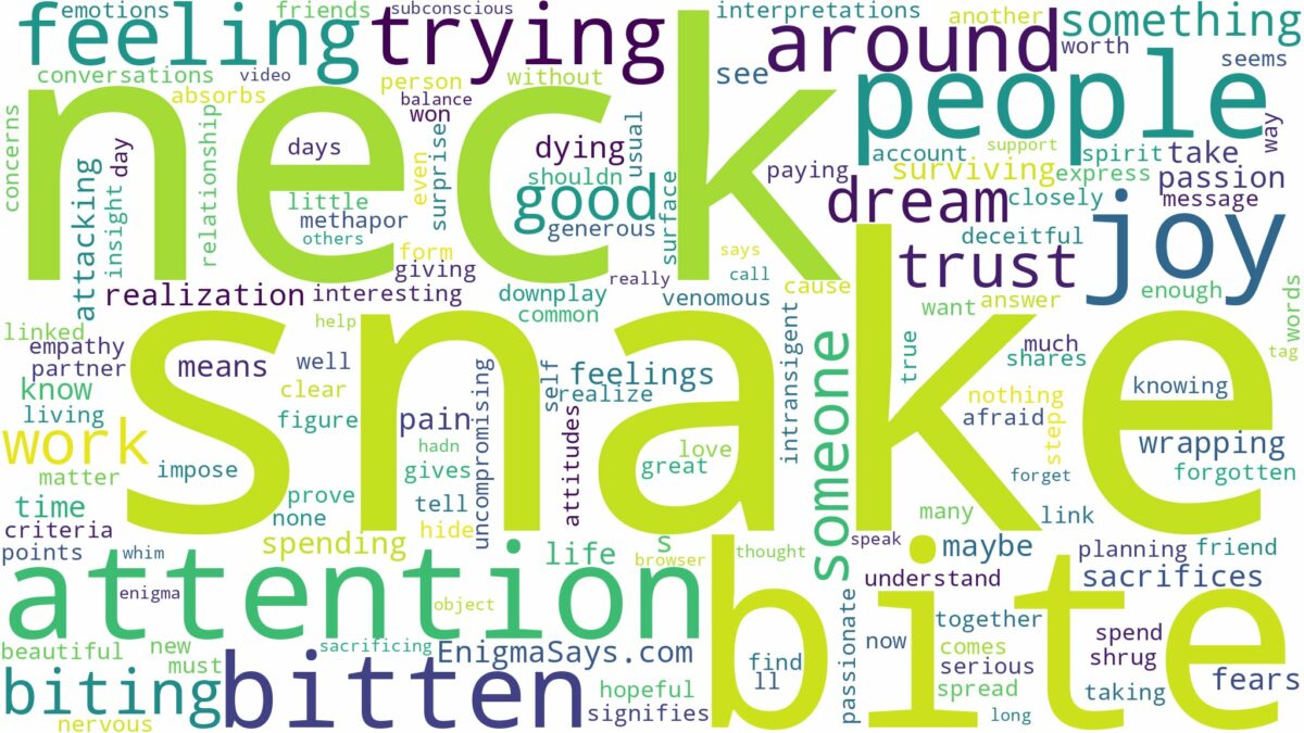 dreaming of being bitten by a snake on the neck and related dreams with their meanings in a word cloud