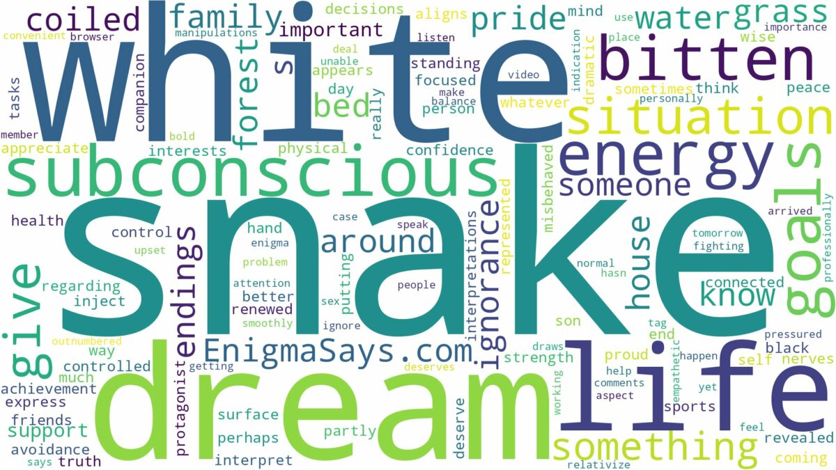 dreaming of being bitten by a white snake and related dreams with their meanings in a word cloud