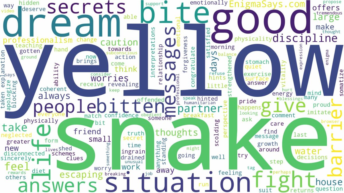 dreaming of being bitten by a yellow snake and related dreams with their meanings in a word cloud