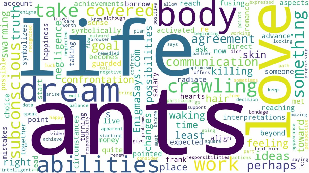 dreaming of being covered in ants and related dreams with their meanings in a word cloud