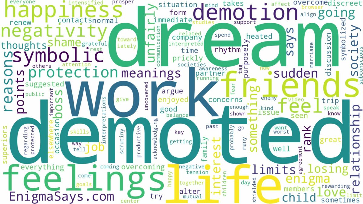 dream of being demoted and related dreams with their meanings in a word cloud