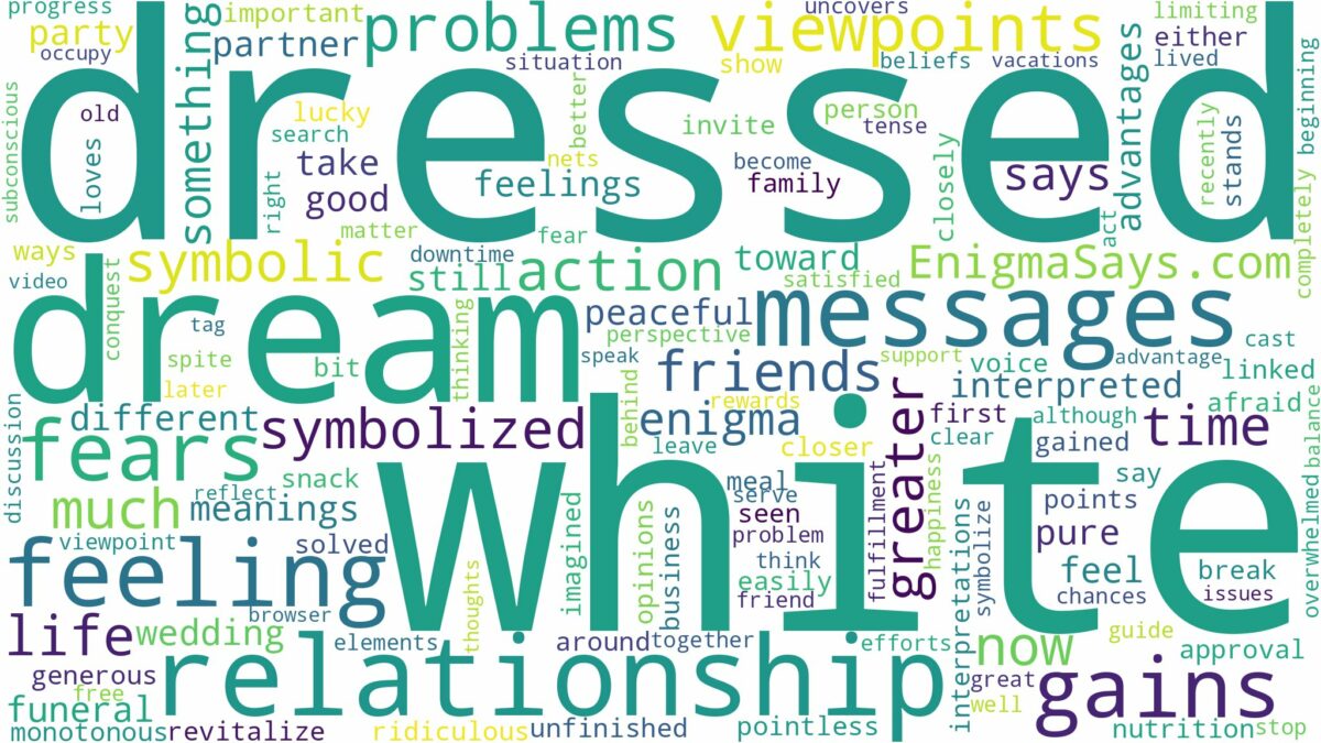 dreaming of being dressed in white and related dreams with their meanings in a word cloud