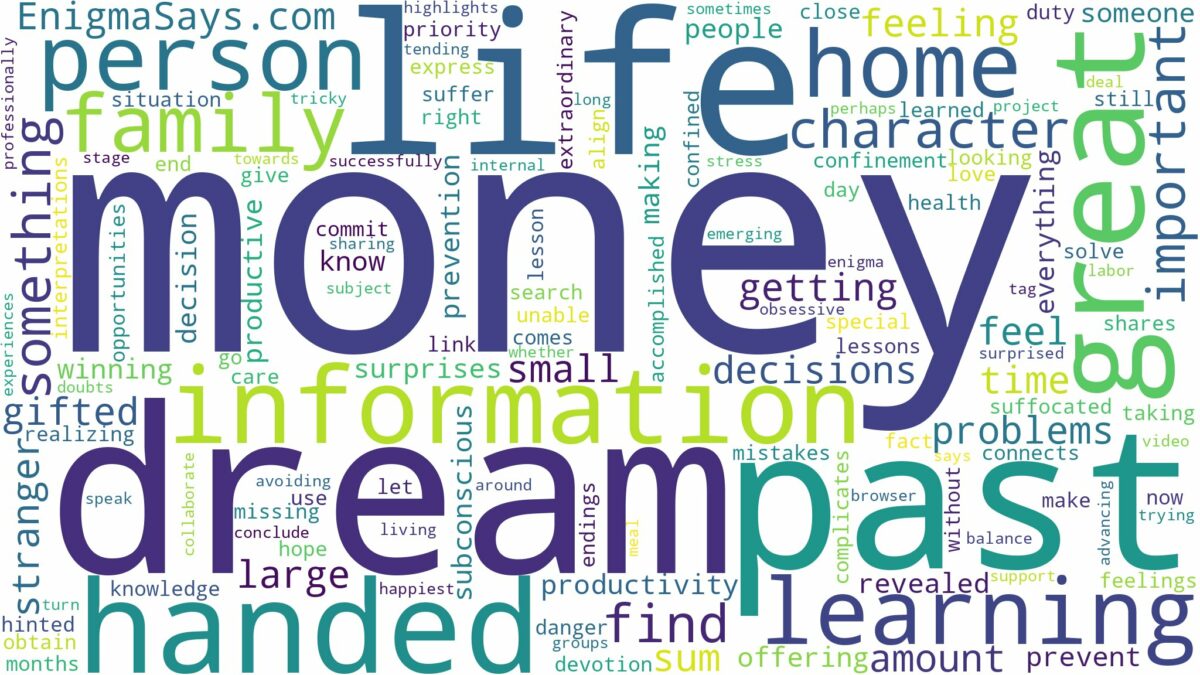 dreaming of being handed money and related dreams with their meanings in a word cloud