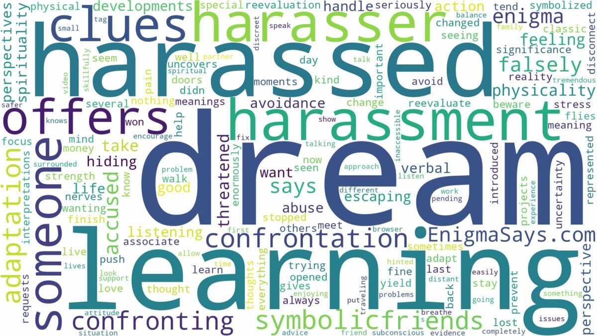 dream of being harassed and related dreams with their meanings in a word cloud