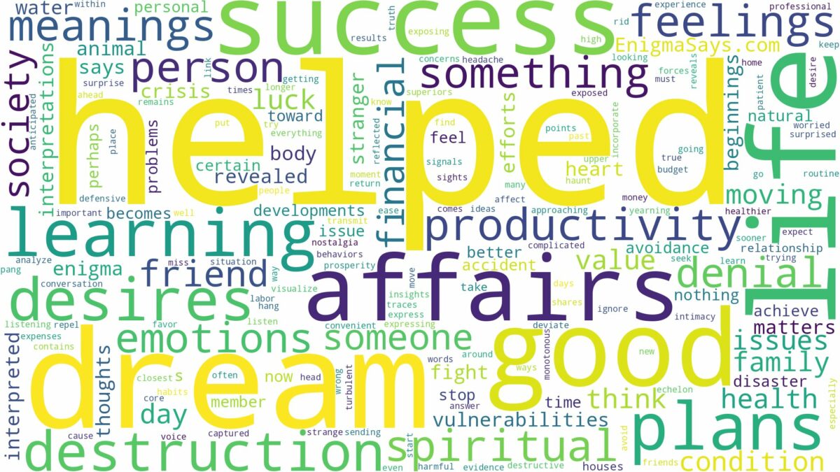 dream of being helped and related dreams with their meanings in a word cloud