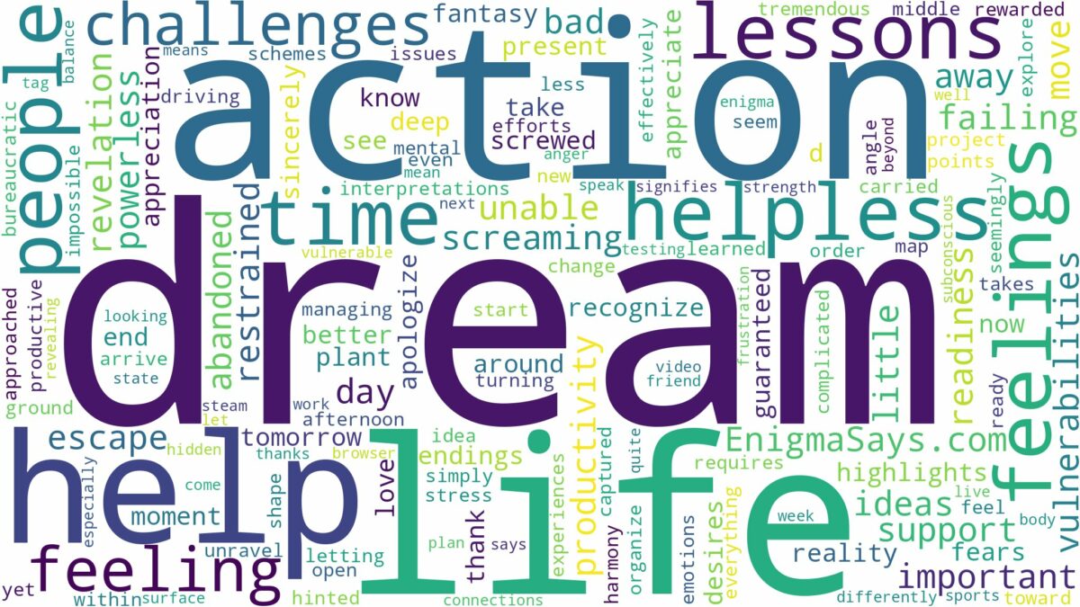 dream of being helpless and related dreams with their meanings in a word cloud