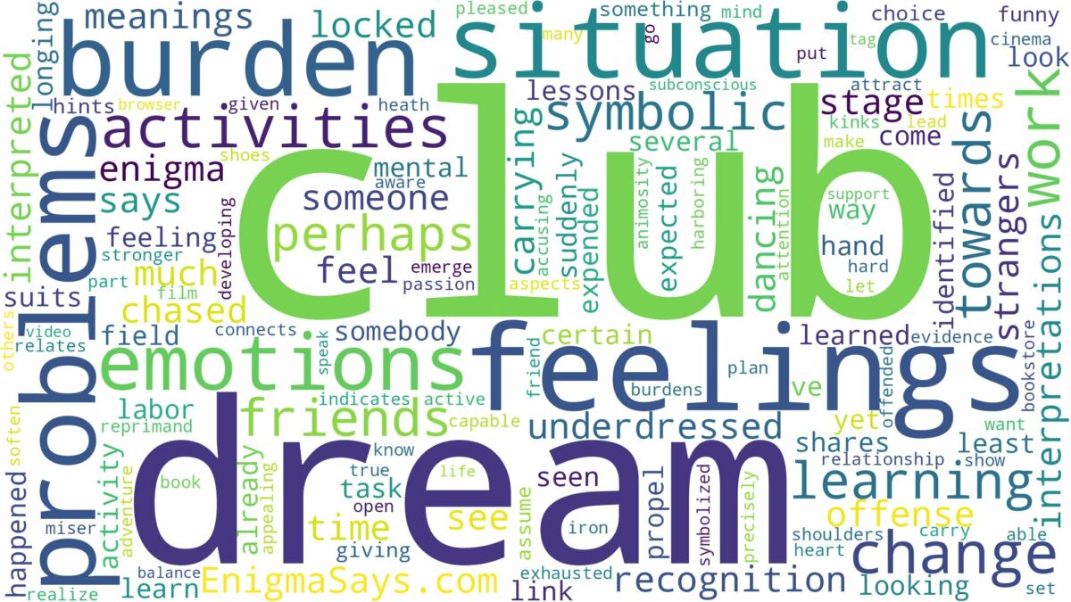 dream of being in a club and related dreams with their meanings in a word cloud