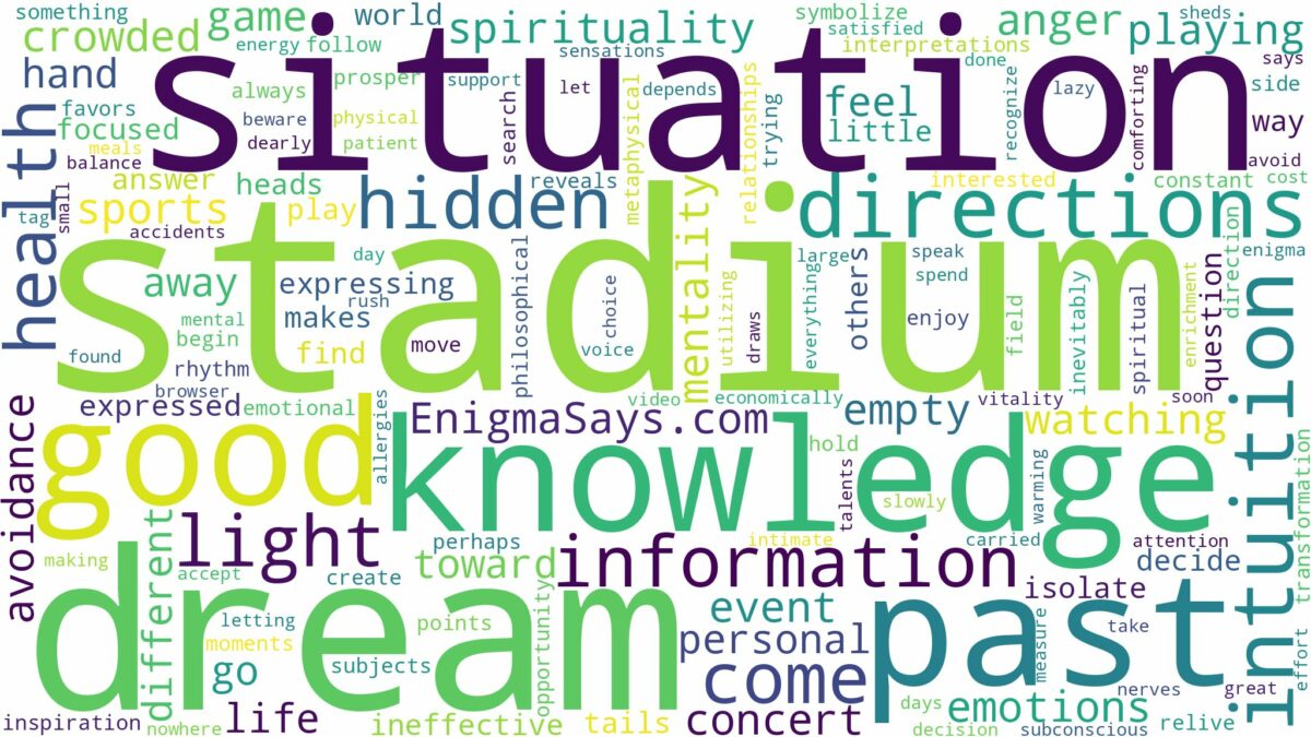 dream of being in a stadium and related dreams with their meanings in a word cloud