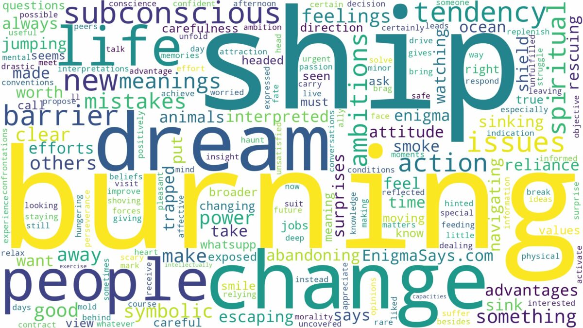 dreaming of a burning ship and related dreams with their meanings in a word cloud