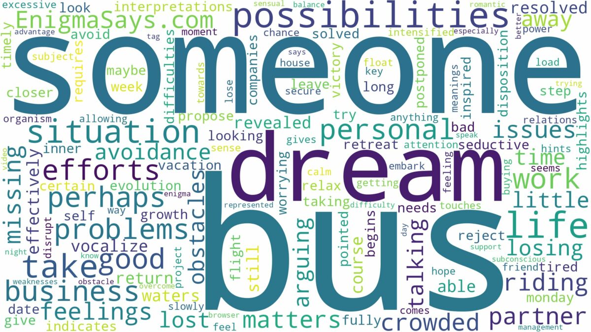 dreaming of being on a bus with someone and related dreams with their meanings in a word cloud