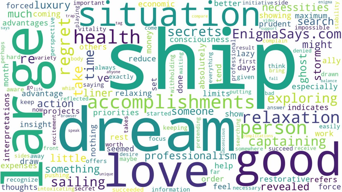 dreaming of being on a large ship and related dreams with their meanings in a word cloud