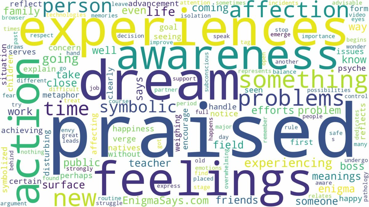 dream of being praised and related dreams with their meanings in a word cloud