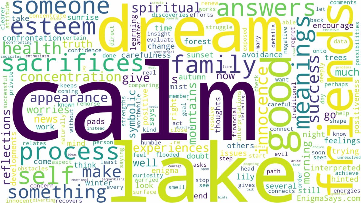 dream about a calm lake and related dreams with their meanings in a word cloud