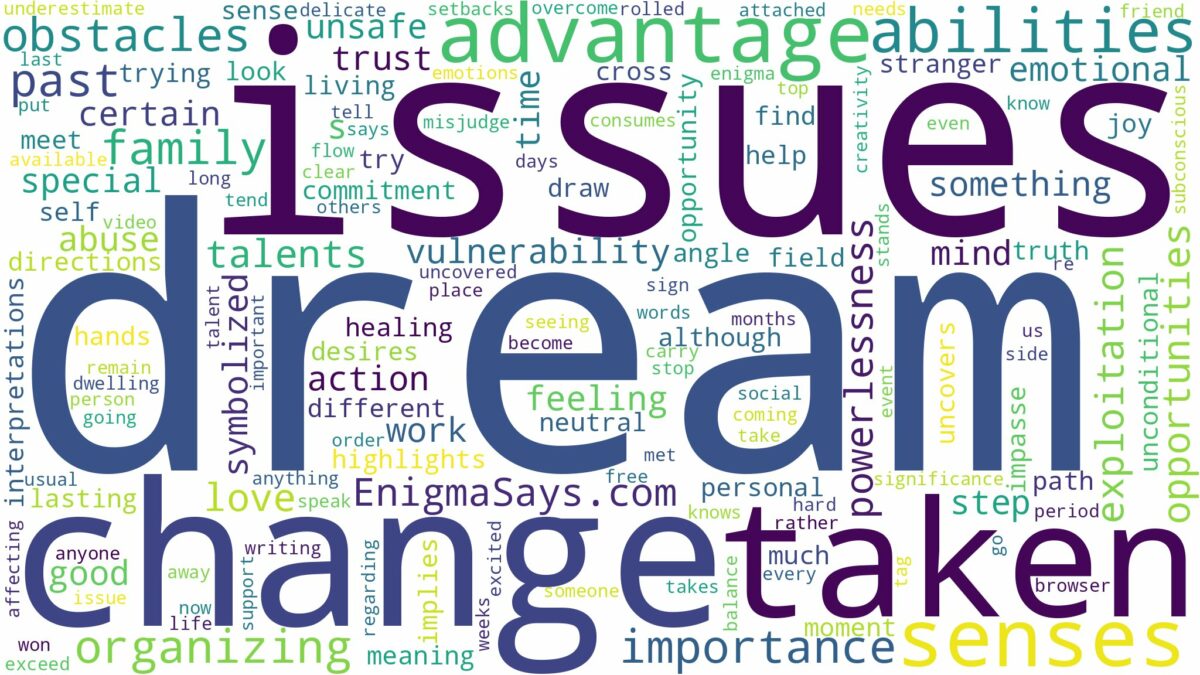 dreaming of being taken advantage of and related dreams with their meanings in a word cloud