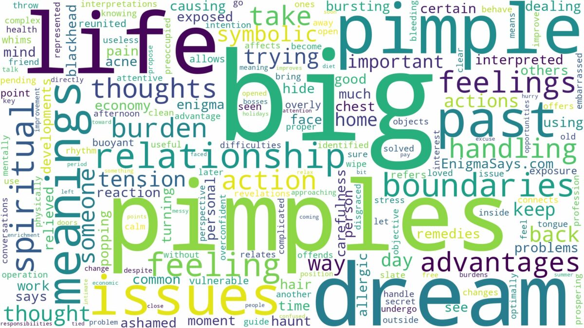 dream about big pimples and related dreams with their meanings in a word cloud