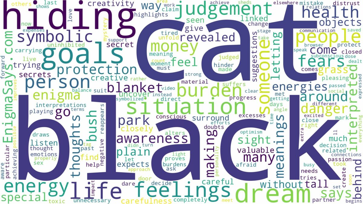 dreaming about black cat hiding and related dreams with their meanings in a word cloud