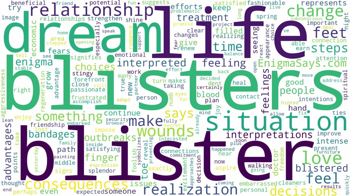 dreams about blisters and related dreams with their meanings in a word cloud