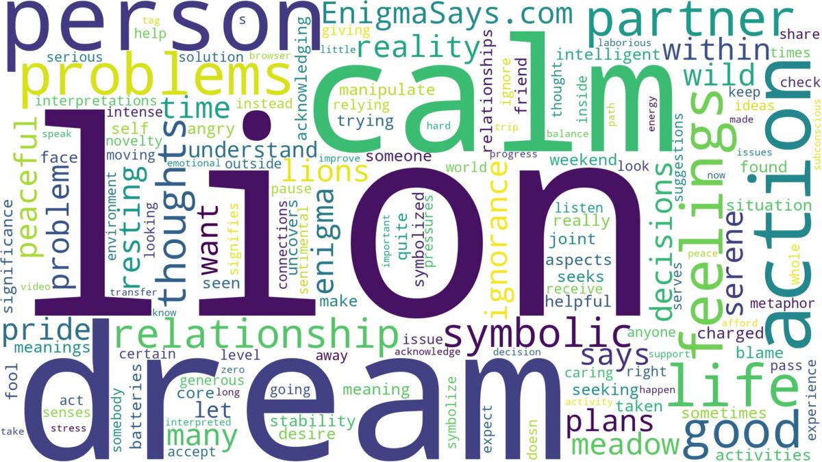 dream about calm lion and related dreams with their meanings in a word cloud