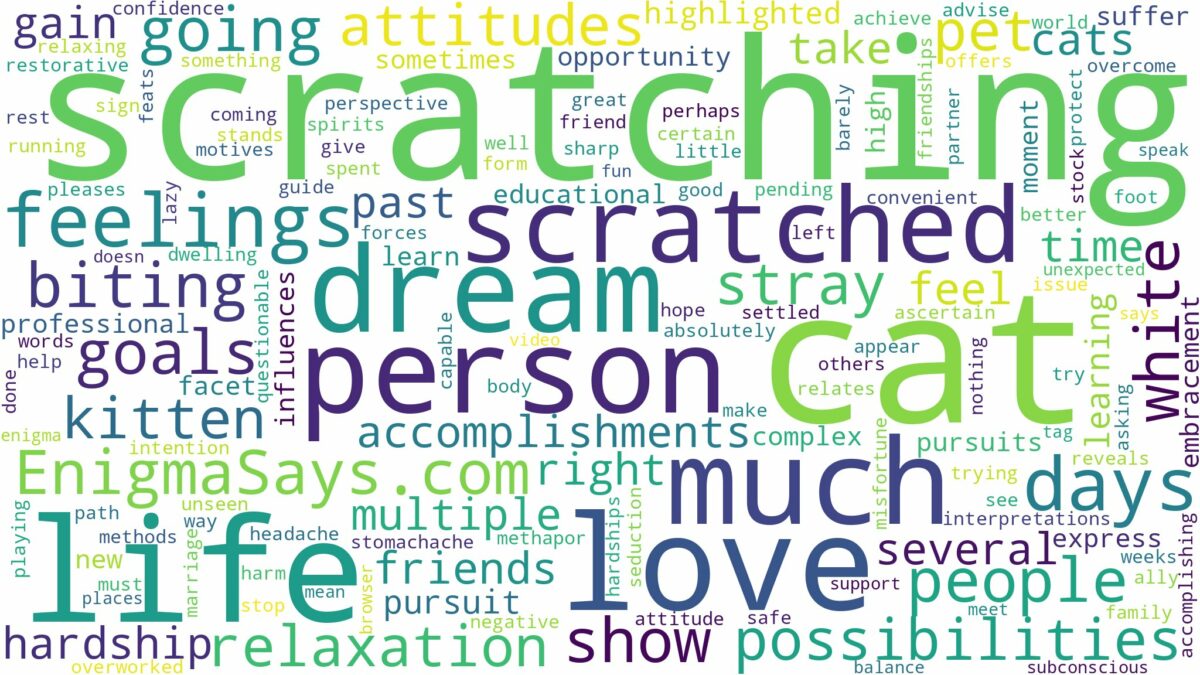 dreaming of being scratched by a cat and related dreams with their meanings in a word cloud