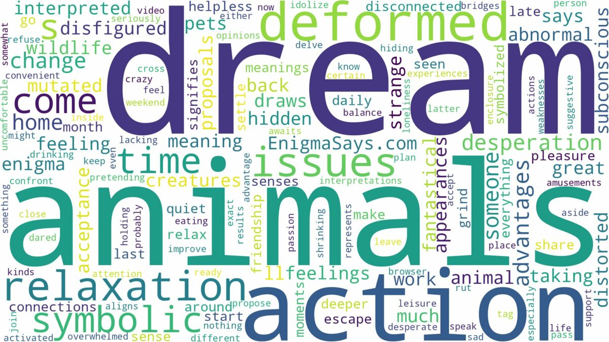 dream about deformed animals and related dreams with their meanings in a word cloud