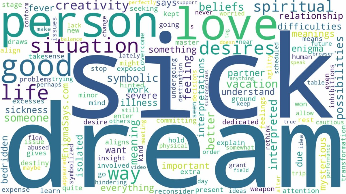 dream of being sick and related dreams with their meanings in a word cloud