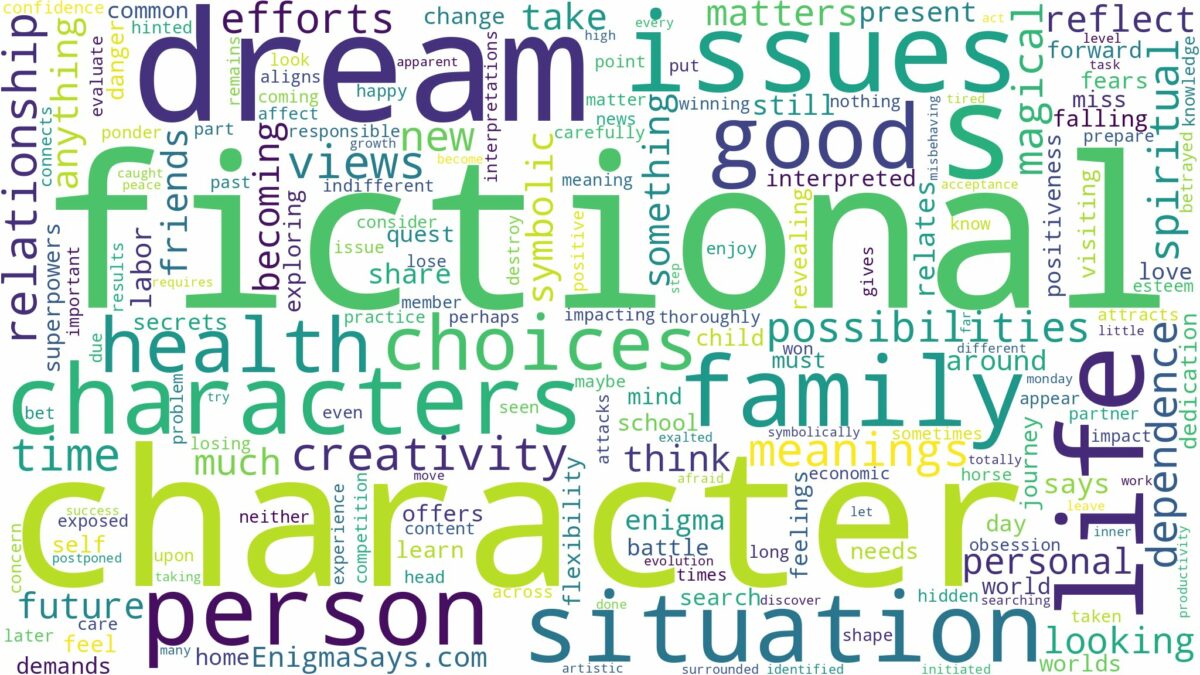 dream about fictional characters and related dreams with their meanings in a word cloud