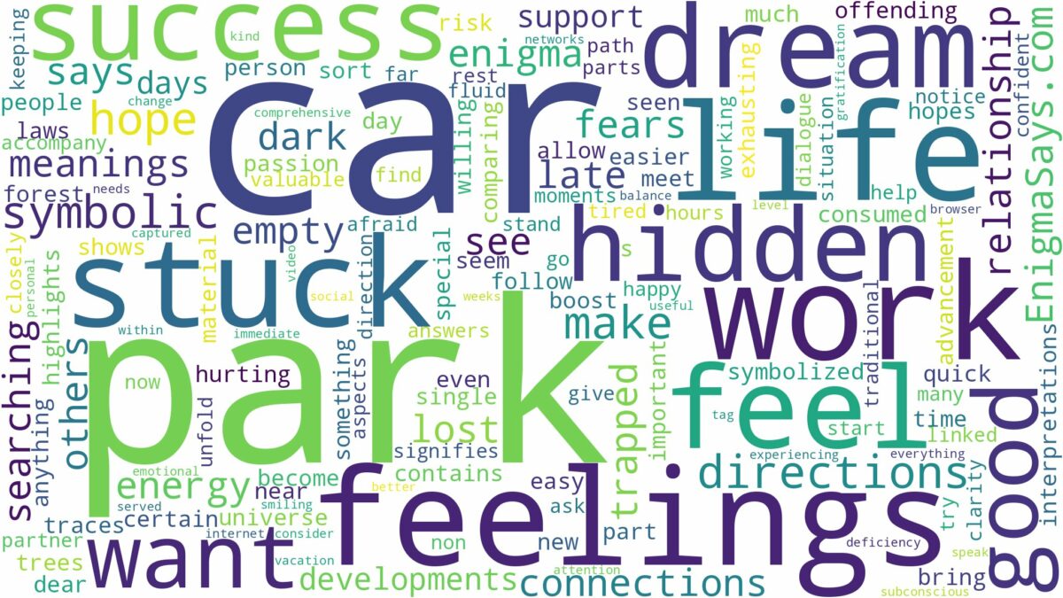 dreaming of being stuck in a car park and related dreams with their meanings in a word cloud