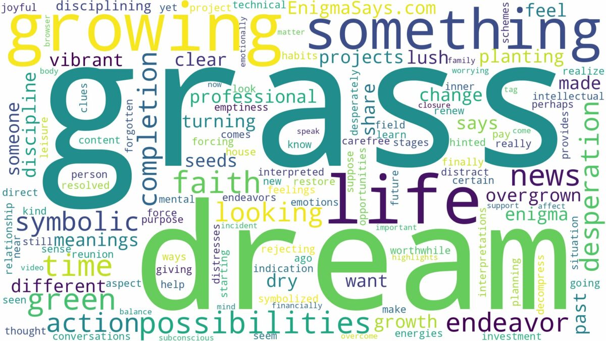 dream of growing grass and related dreams with their meanings in a word cloud