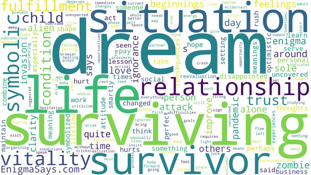 dream of being survivor and related dreams with their meanings in a word cloud