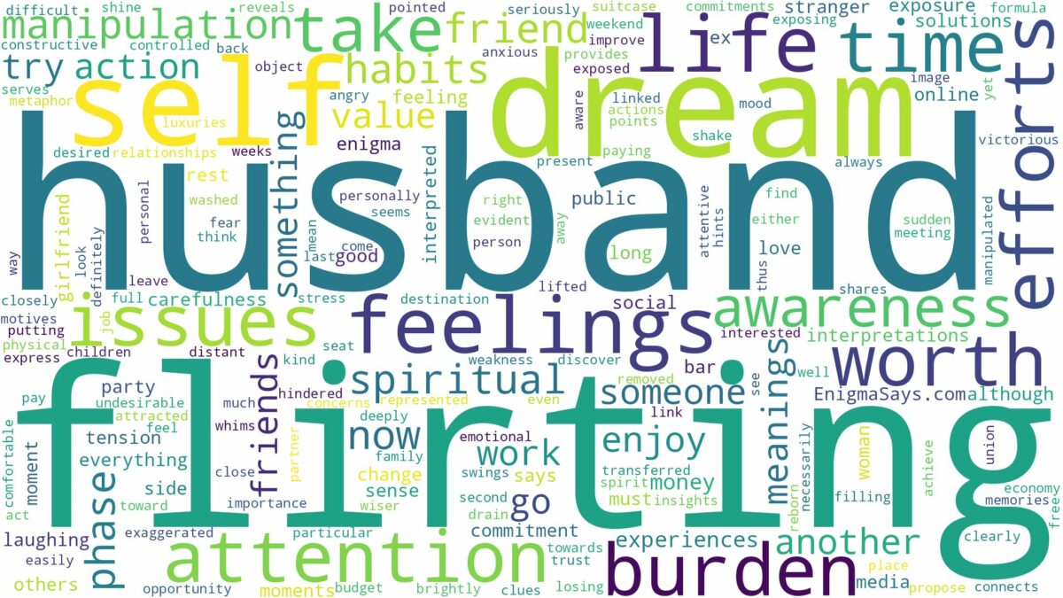 dreaming of husband flirting and related dreams with their meanings in a word cloud