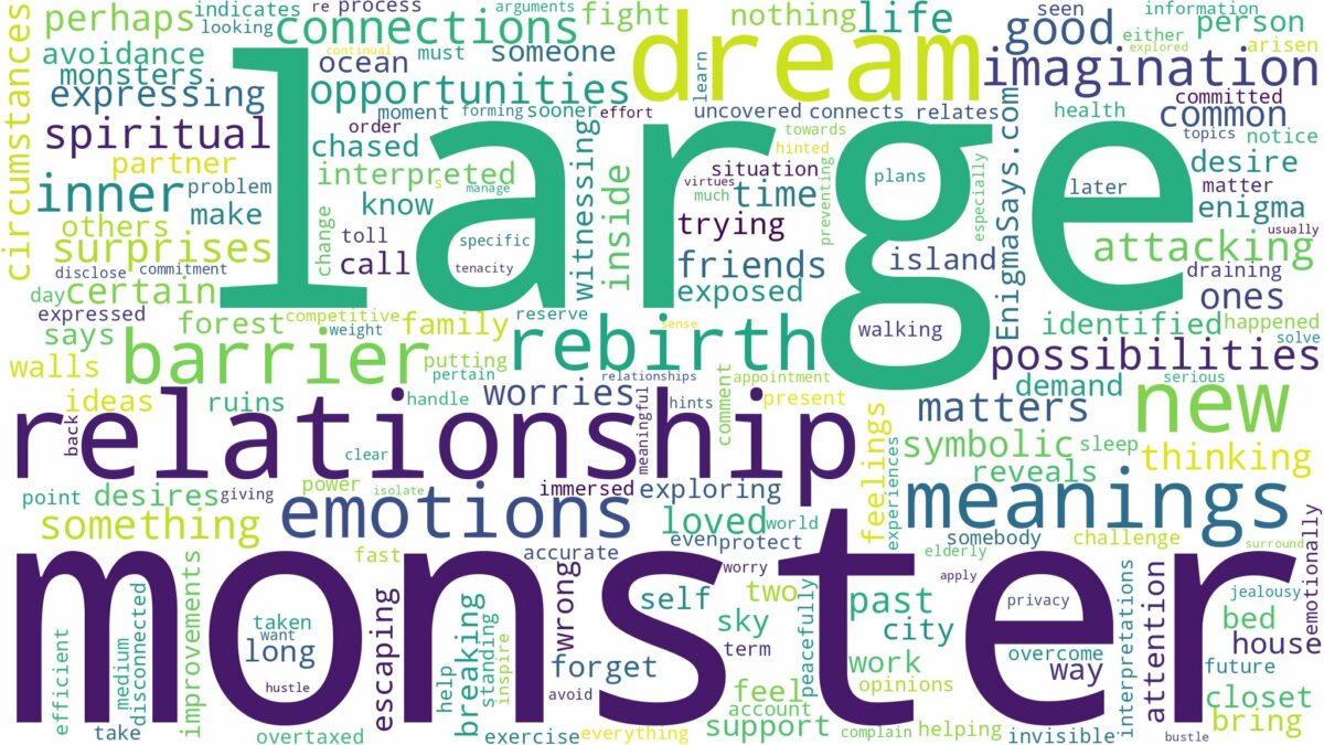 dream about large monster and related dreams with their meanings in a word cloud