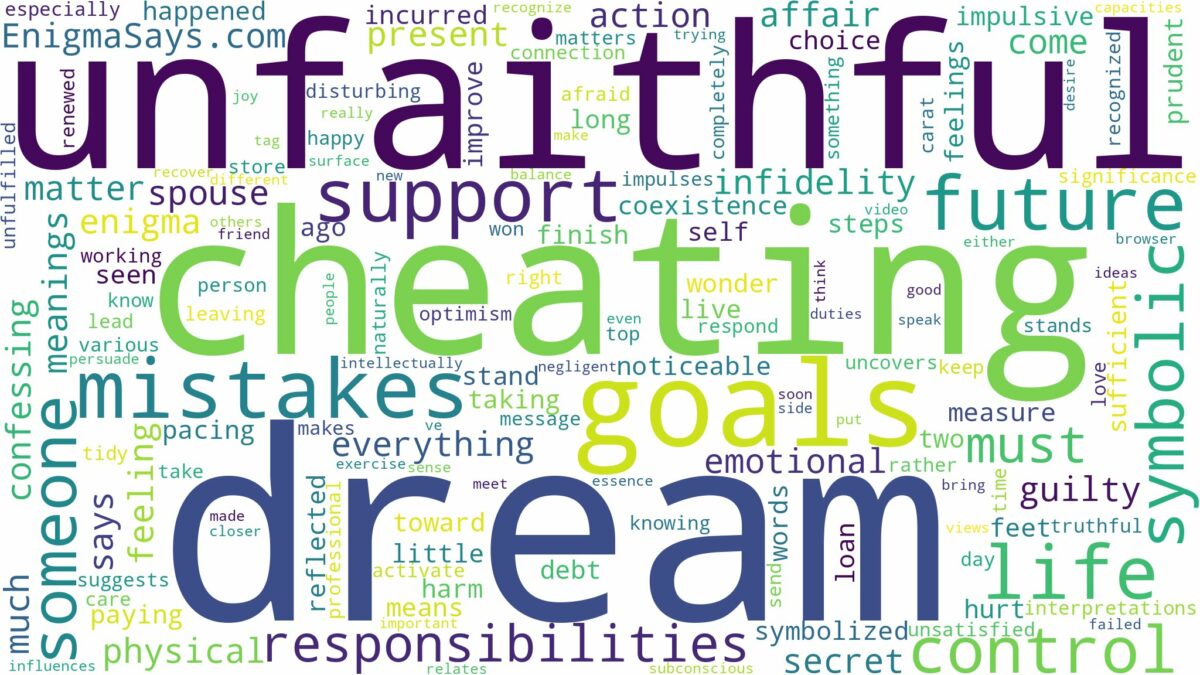 dream of being unfaithful and related dreams with their meanings in a word cloud