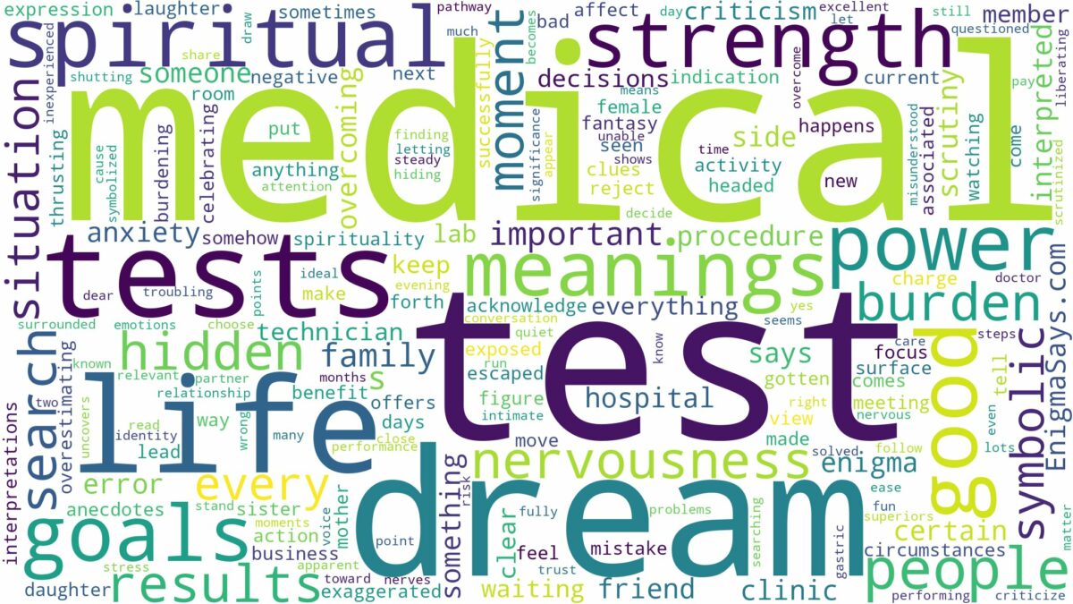 dream about medical tests and related dreams with their meanings in a word cloud