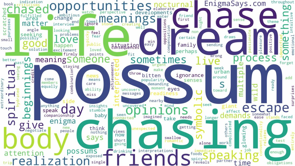 dreaming of possum chasing you and related dreams with their meanings in a word cloud