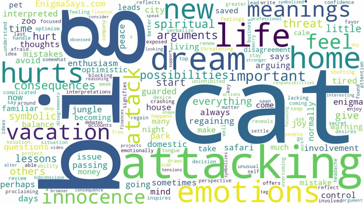 dreaming about big cat attacking and related dreams with their meanings in a word cloud