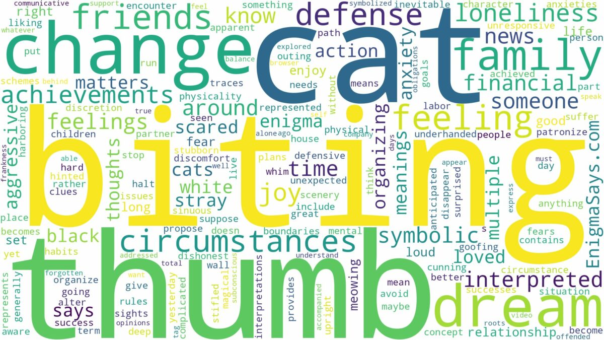 dreaming about a cat biting your thumb and related dreams with their meanings in a word cloud