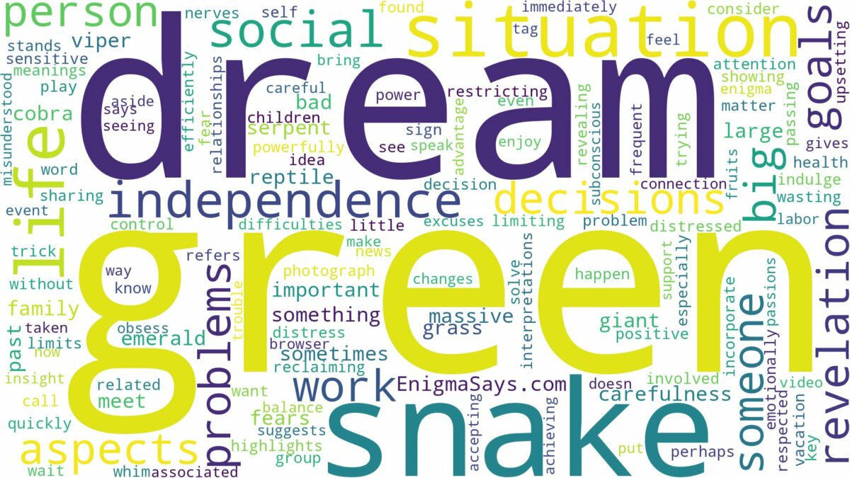 dream about big green snake and related dreams with their meanings in a word cloud