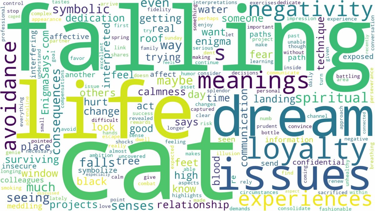 dreaming of a cat falling and related dreams with their meanings in a word cloud