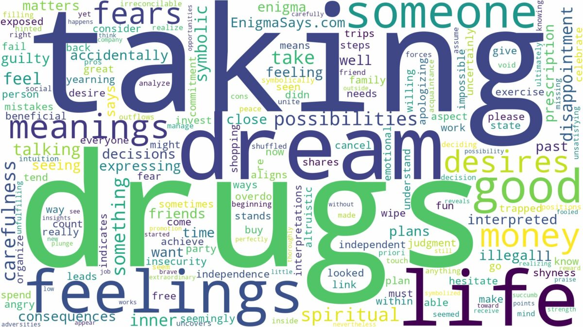 dream of taking drugs and related dreams with their meanings in a word cloud