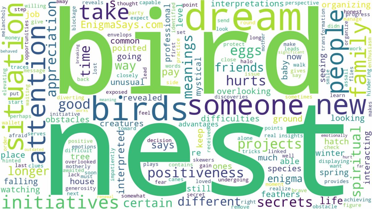 dream about bird nest and related dreams with their meanings in a word cloud