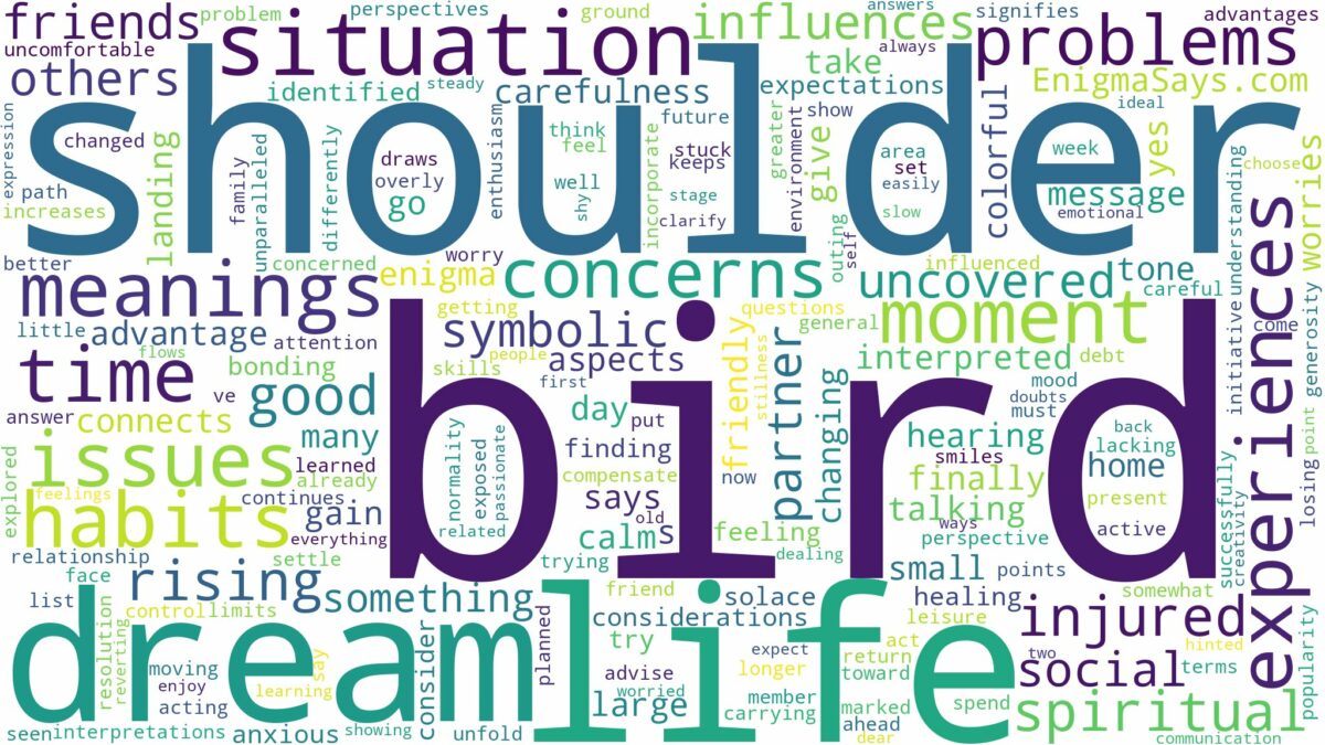 dream about bird on shoulder and related dreams with their meanings in a word cloud