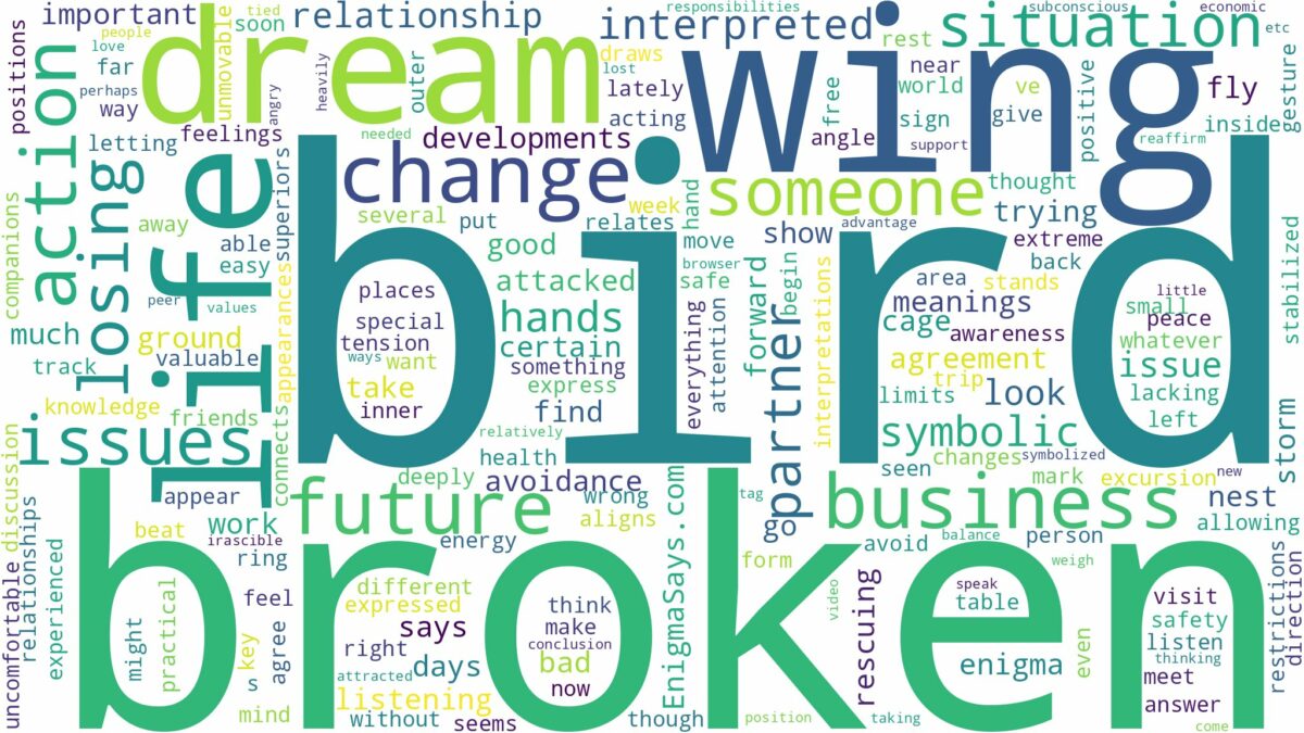 dreaming about bird with broken wing and related dreams with their meanings in a word cloud